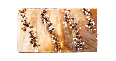 Truffle cake puff pastry whole bar, close-up top view, sweet balls, isolated on white background with clipping path