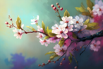 Obraz na płótnie Canvas cherry blossom sakura in spring, apple blossom, digital painting, ai-generated image