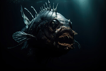 An angler fish in the deep sea