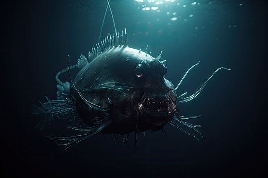 An angler fish in the deep sea