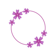 Round Frame with Mallow flower. Minimal design floral frame isolated on white background. vector illustration