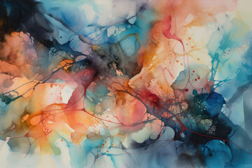 A Colorful abstract Water Color Painting on a white background