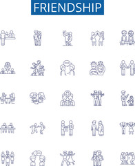 Friendship line icons signs set. Design collection of Bonding, Companionship, Alliance, Fellow feeling, Support, Fellowship, Unity, Affinity outline concept vector illustrations