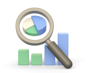 Realistic 3d icon of statistics graph and magnifying glass - 583212179