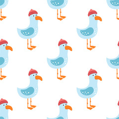 cartoon seamless pattern of seagull, vector illustration
