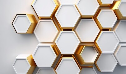  a white and gold hexagonal wall with gold accents on it's sides and a white hexagonal wall with gold accents on it's sides.  generative ai