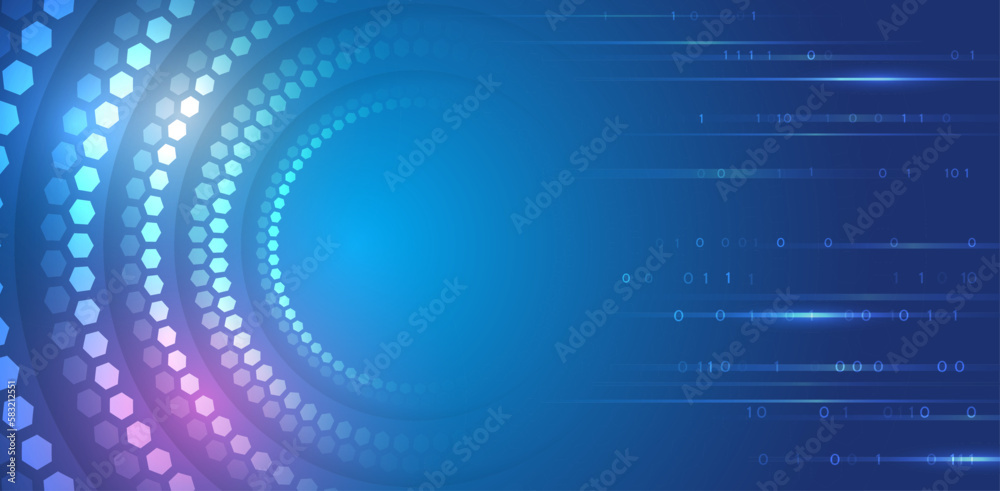 Wall mural hi-tech computer digital technology concept. wide blue background with various technological element