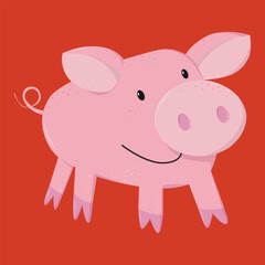 A pink pig with a red background 