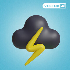 lightning cloud 3D vector icon set, on a blue background