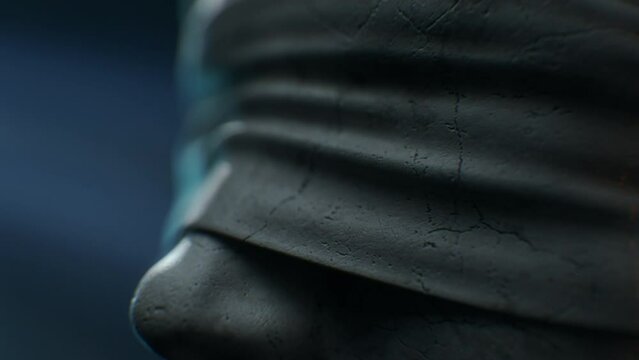 Cinematic and Atmospheric Close-up Shot of a Blindfold that Lady Justice is Wearing. Shot of Justice Statue Face.
A Title Sequence for Court Show Mock-up.