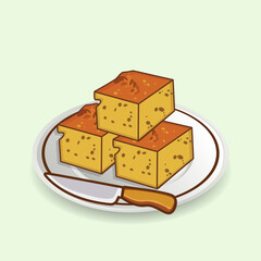 Sopa Paraguaya And Knife Illustration. Creative Menu Paraguay Gastronomy Cake Cookery Shop Soup Eating Dessert Delicious Clip Art Latin American Food Elements.