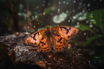Fototapeta na wymiar A butterfly in the rain Generative AI