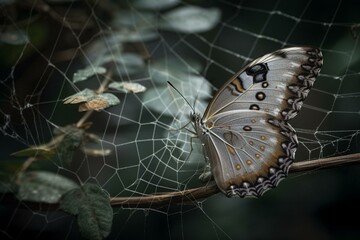 A butterfly with a spider web in the background Generative AI