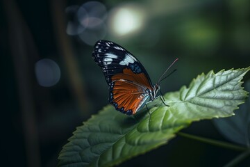 Fototapeta na wymiar A butterfly on a leaf with a blurred background Generative AI