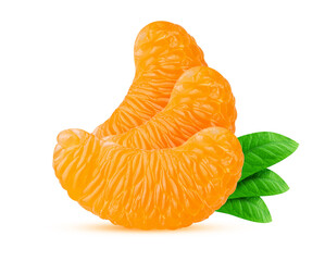 Fresh mandarin three slice and green leaf