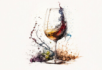 Bottle of wine and grapes. A painting of a bottle of wine and a glass of wine. Generative AI