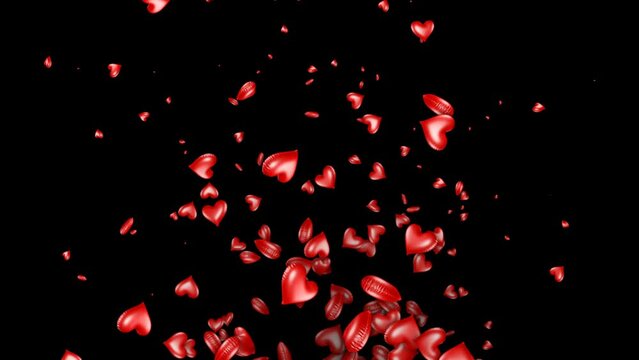 Flying BALLOON HEARTS Animation, 60 fps, Love Concept, Loop, with Alpha Matte
