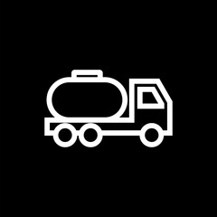 Tanker truck icon isolated on black background. Petroleum tanker, petrol truck, cistern.