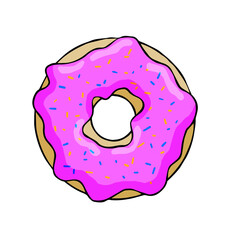 Donut with pink glaze. Sweet sugar dessert