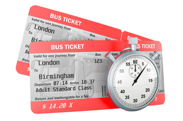 Bus tickets with stopwatch, 3D rendering