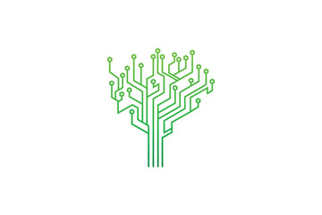 tree tech line icon. plant, leaf, agriculture technology concept.