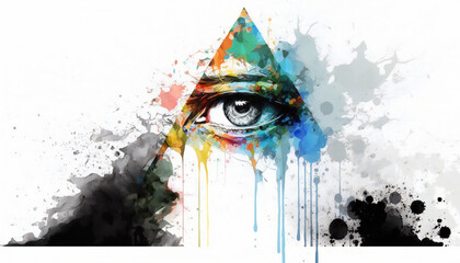 The all seeing eye, isolated on white background - watercolor style illustration background by Generative Ai