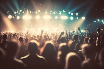 Fototapeta na wymiar Crowd at concert and blurred stage lights, Generative AI
