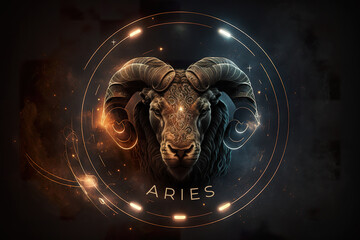 Aries zodiac sign horoscope symbol magic astrology aries in fantastic night sky. Astrological zodiac signs of aries. Aries horoscope. 3D realistic illustration. Based on Generative AI
