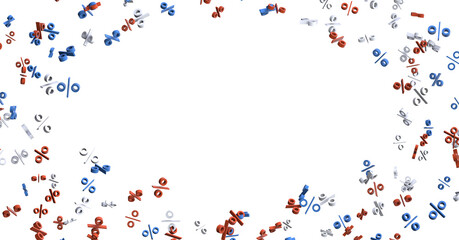 Sales icons floating in the air 3D rendering - 3D percent rain illlustration