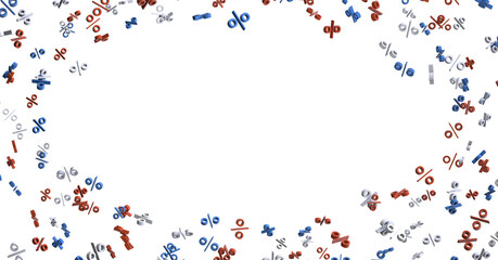 Sales icons floating in the air 3D rendering - 3D percent rain illlustration