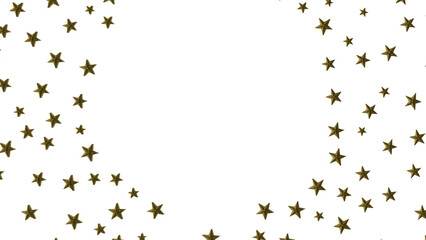 Banner with golden decoration. Festive border with falling glitter dust and stars.