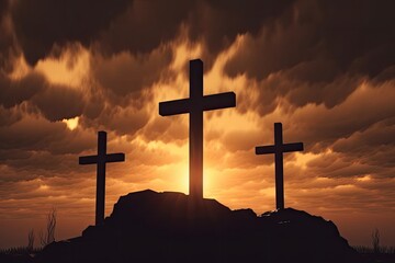 Three Jesus Christ Crossea Crucifix Christianity in Sunset