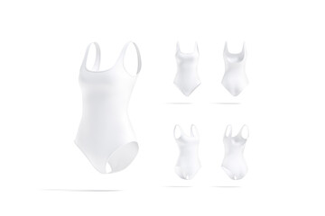 Obraz premium Blank white one-piece swimsuit mockup, different views