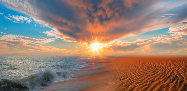 Namib desert with Atlantic ocean meets near Skeleton coast - 
Namibia, South Africa