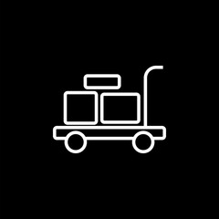 Trolley suitcase icon isolated on black background. Traveling baggage sign.