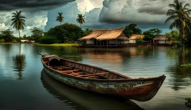 pirogue sur le Maroni en Guyane Francaise, generative ai