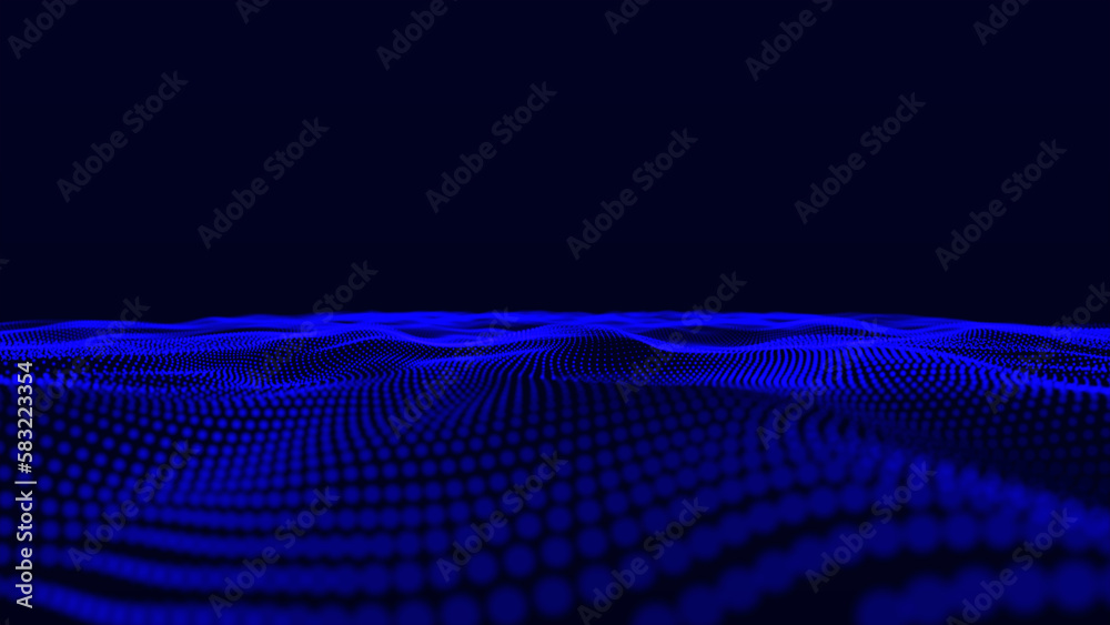 Poster blue color abstract background with dynamic elements of waves. dots wave abstract digital technology