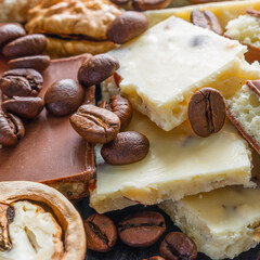 coffee and nuts close-up of a heap of chocolate