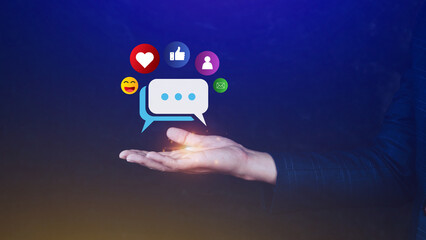 Social media and digital online marketing concept, The concept of living on vacation and playing social media. Social Distancing, Working From Home concept.