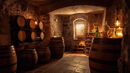 Barrels in the wine cellar