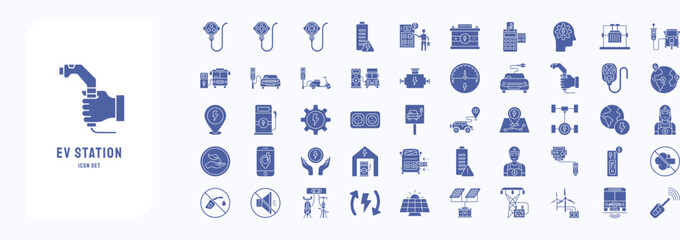 Fototapeta na wymiar EV station icon set, including icons like plug, Battery, Car and more 