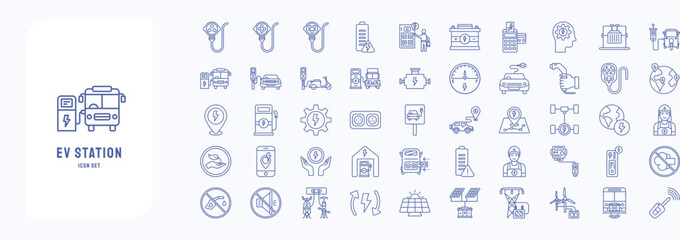 Naklejka na ściany i meble EV station icon set, including icons like plug, Battery, Car and more 