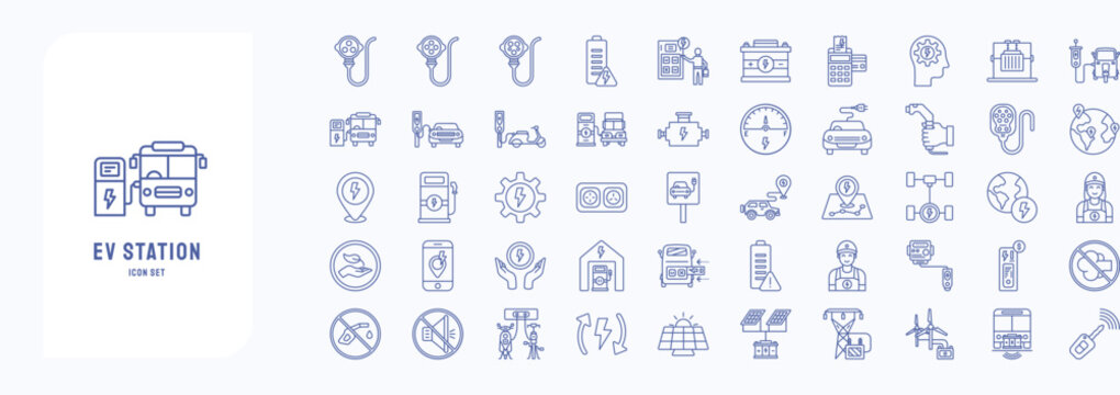 EV station icon set, including icons like plug, Battery, Car and more

