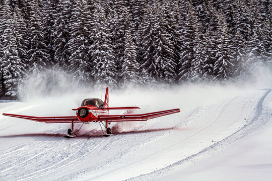 Aircraft take off in snow
