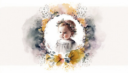 Baby Surrounded by Blooming Flowers, isolated on white background - watercolor style illustration background by Generative Ai
