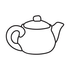 BLACK LINE FREEHAND DRAWN CERAMIC TEAPOT, KETTLE ISOLATED