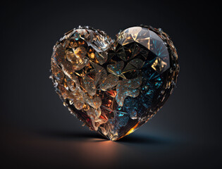 Fototapeta premium Realistic translucent heart shaped crystal zircon, natural gemstone Generative AI technology