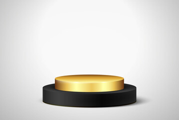 Round black and gold podium on a black background.