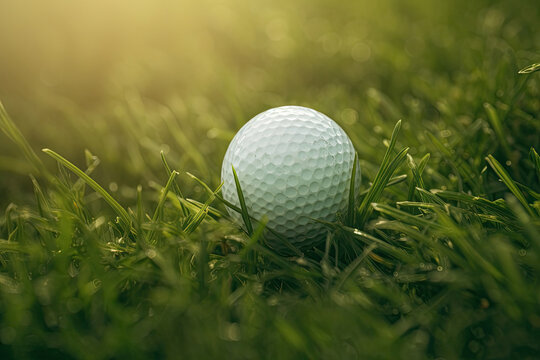 golf ball on green grass, backlight scene