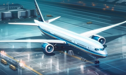 Large boeing airplane ready to take of from airport.
Concept of world aviation day.